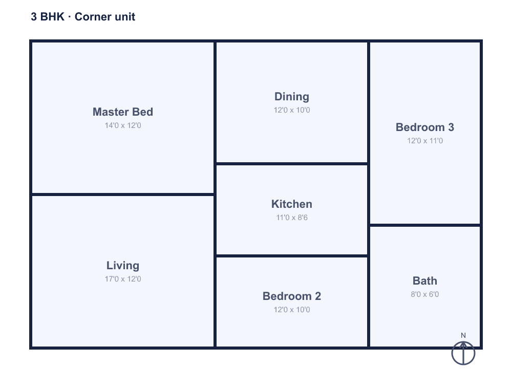 3 BHK floor plan — Conscient Heritage Max