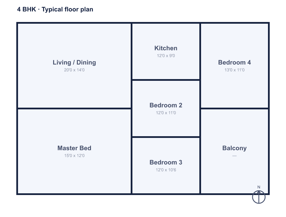 3 BHK floor plan — DLF The Crest